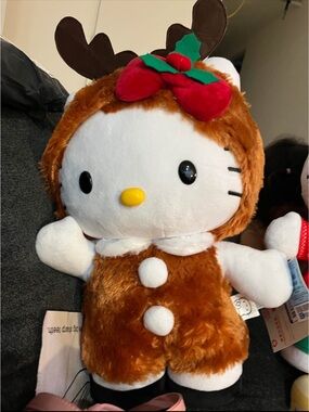 Hello Kitty Brown & White Reindeer Plush with Red Bow
